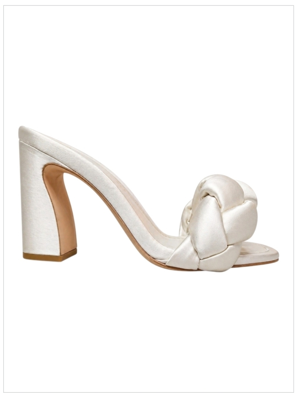 LOEFFLER RANDALL | Cream Satin Braided Strap Block Heel Sandals 6
